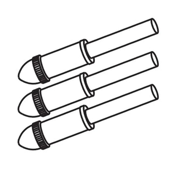 Illustration of three ink cartridges, depicted in a grayscale color, with a simple line drawing style.