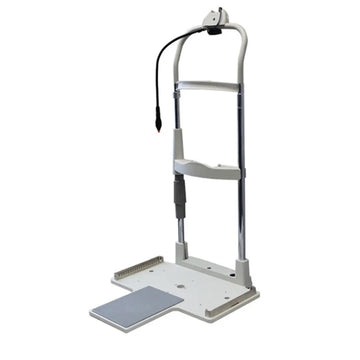 A mounting metal plate with a chin rest, designed for use with a Rodenstock RSL 2100 slit lamp.