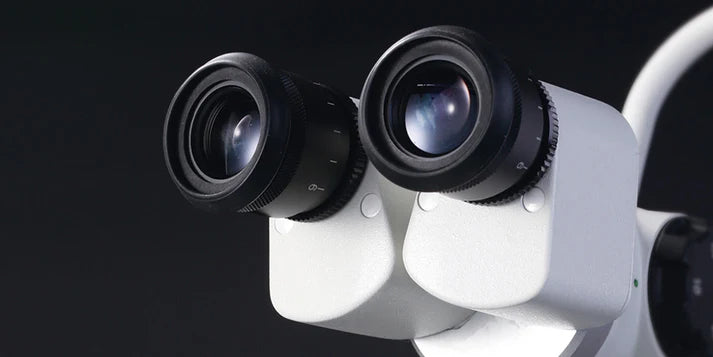 Slit Lamp Zeiss Style 5 Steps Magnifications lenses' close up on a black background