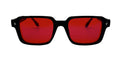 Black SLEEP GLASSES with red lenses on a white background