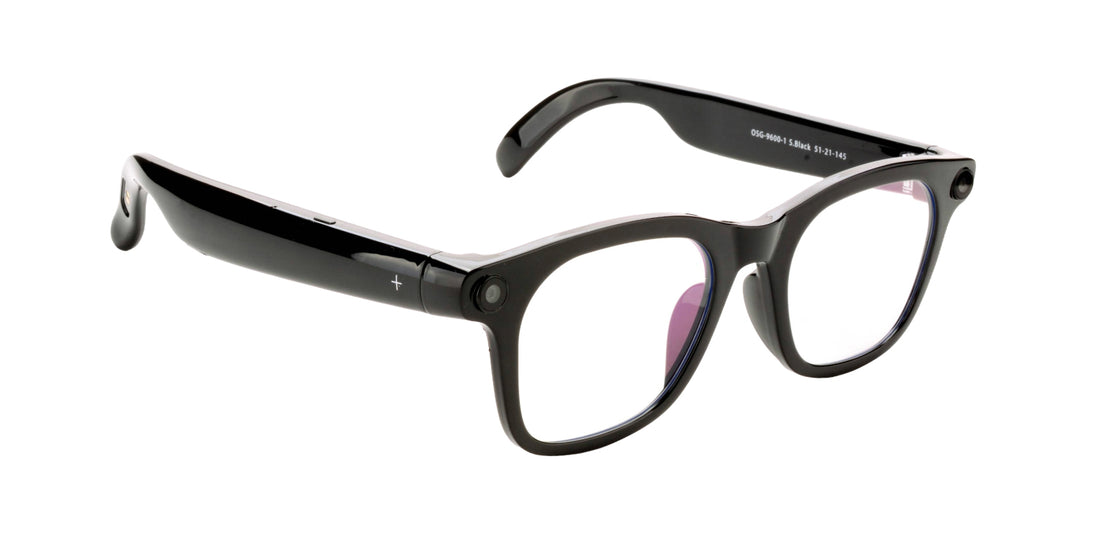 Black smart glasses on a white background