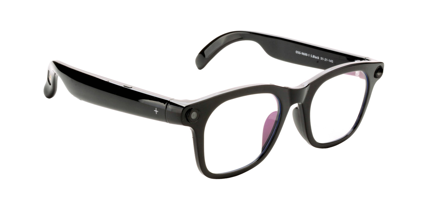 Black smart glasses on a white background