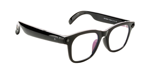 Black smart glasses on a white background