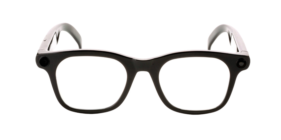 Black smart glasses on a white background